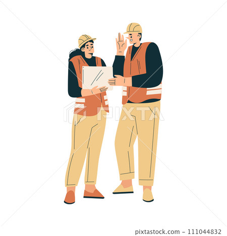 Logistics Service Man and Woman Worker Character with Tablet Vector Illustration 111044832