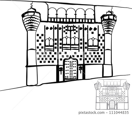 Silhouette ancient palace in black and white 111044835