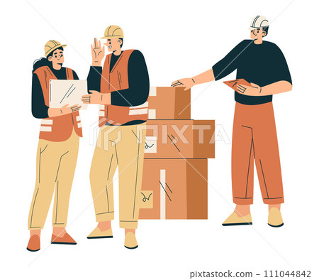Logistics Service Man and Woman Worker Character in Orange Uniform Vector Illustration 111044842