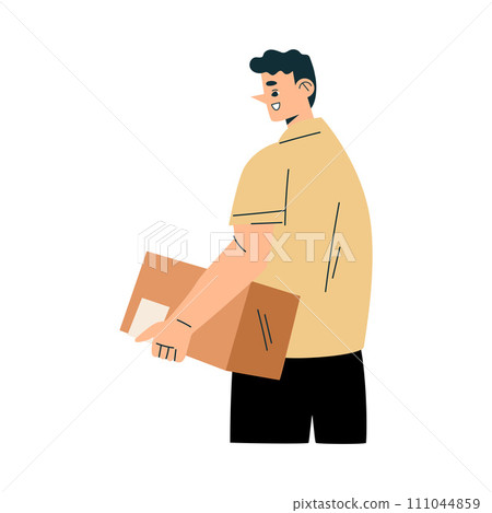 Logistics Service Man Worker Character Carry Carton Container Vector Illustration 111044859