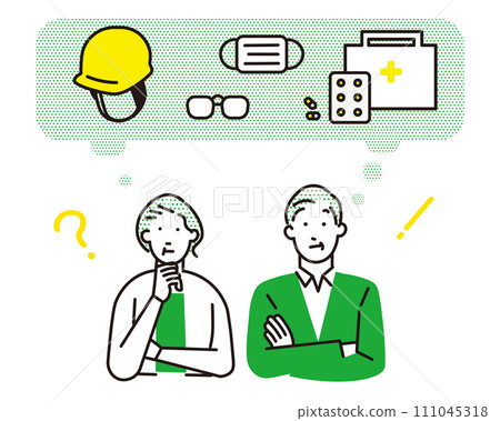 老夫婦思考防災-向量圖示集插畫素材 111045318