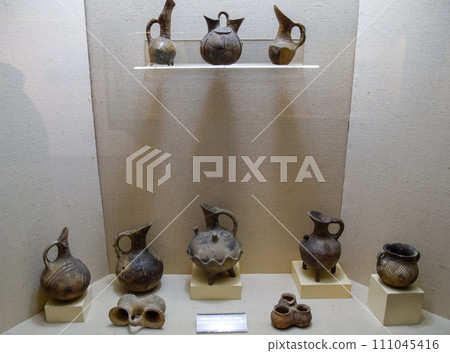 Ancient pottery, vessels and amphorae in Antalya Museum of Antiquities. 111045416
