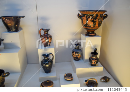 Ancient pottery, vessels and amphorae in Antalya Museum of Antiquities. Ancient pottery, vessels and amphorae in Antalya Museum of Antiquities. 111045443