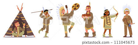 Children Adorn Indigenous Costumes, Vibrant With Cultural Patterns And Symbols. Little Characters Embrace Tradition Children Adorn Indigenous Costumes, Vibrant With Cultural Patterns And Symbols. Little Characters Embrace Tradition 111045673
