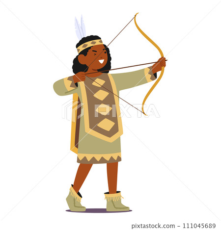 Native American Girl in Traditional Tribal Attire, Adorned With Intricate Beadwork And Feathers, Vector Illustration Native American Girl in Traditional Tribal Attire, Adorned With Intricate Beadwork And Feathers, Vector Illustration 111045689