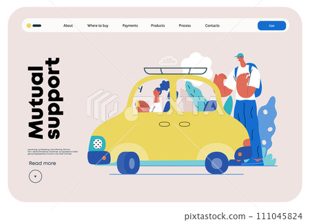Mutual Support: Assistance in parking the car -modern flat vector concept illustration of man assisting woman with parallel parking A metaphor of voluntary collaborative exchanges of resource, service 111045824