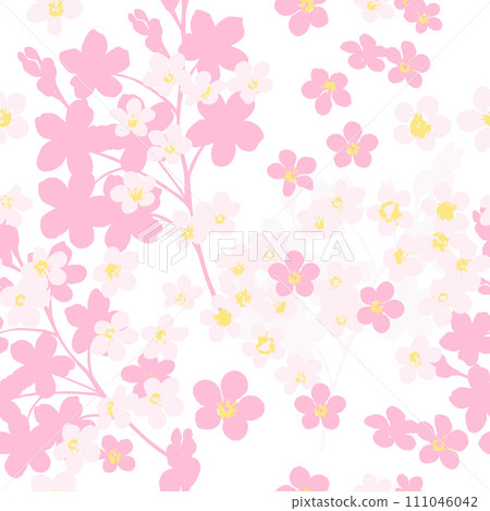 Small pink flowers. Seamless sakura background. hand drawing. Not AI, Vector illustration Small pink flowers. Seamless sakura background. hand drawing. Not AI, Vector illustration 111046042