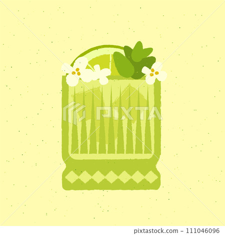 Green cocktail with lime flowers and herbs. Jasmine tea. Alcohol drink for bar 111046096