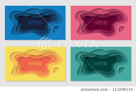 Paper cut art background. Set of bright color banners in paper cutout style. Summer mood for your design 111046134