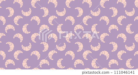 Pink croissants illustration seamless pattern on lavender endless background Pink croissants illustration seamless pattern on lavender endless background 111046141