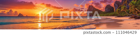 Sunset paradise: tropical beachscape 111046429