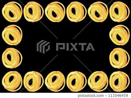 Rectangular A3 frame made of different types of Italian pasta for designing menus, certificates and booklets, and advertising cafes. Isolated watercolor illustration. Clipart. 111046459
