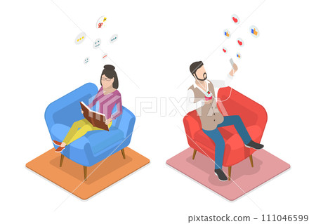 3D Isometric Flat Conceptual Illustration of Introvert Vs Extravert 3D Isometric Flat Conceptual Illustration of Introvert Vs Extravert 111046599