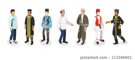 3D Isometric Flat  Set of Ethnic Groups 111046601