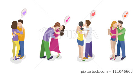3D Isometric Flat  Set of Happy Love Couples 111046603