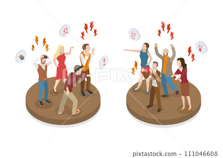 3D Isometric Flat Conceptual Illustration of Angry Characters 3D Isometric Flat Conceptual Illustration of Angry Characters 111046608