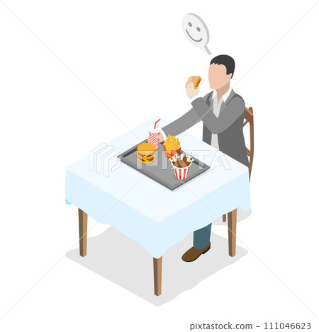 3D Isometric Flat Conceptual Illustration of Unhealthy Eating 3D Isometric Flat Conceptual Illustration of Unhealthy Eating 111046623
