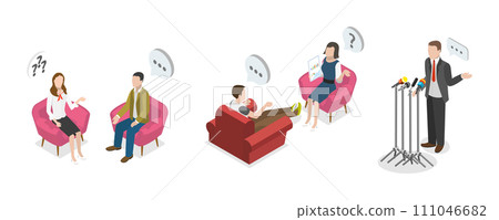 3D Isometric Flat  Conceptual Illustration of TV Interview 111046682