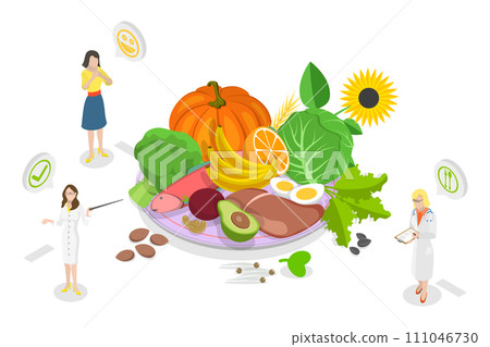 3D Isometric Flat Conceptual Illustration of Folate B9 Vitamin Sources 3D Isometric Flat Conceptual Illustration of Folate B9 Vitamin Sources 111046730