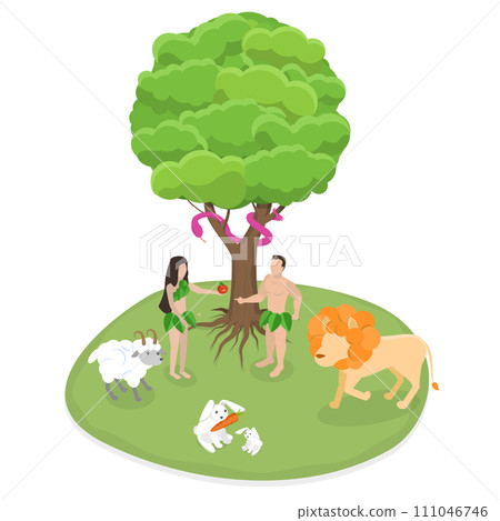 3D Isometric Flat  Conceptual Illustration of Garden Of Eden 111046746