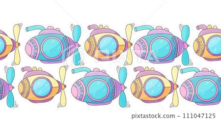 Marine seamless border. Children's fairy-tale drawing 111047125