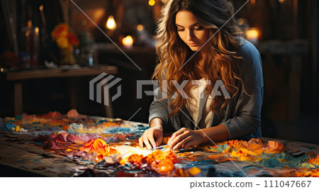 AI-generated content. Closeup photoshoot of working process with clay by diligent man. 111047667