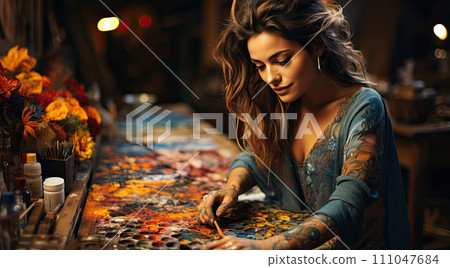 AI-generated content. Closeup photoshoot of working process with clay by diligent man. AI-generated content. Closeup photoshoot of working process with clay by diligent man. 111047684