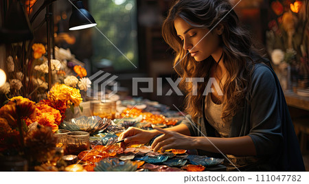 AI-generated content. Closeup photoshoot of working process with clay by diligent man. 111047782
