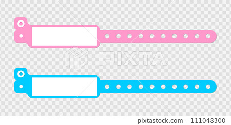 Set of hospital identification bracelets for newborns. Collection of medical wristband mockups with blank labels for patient information. Baby girl and boy ID handbands Set of hospital identification bracelets for newborns. Collection of medical wristband mockups with blank labels for patient information. Baby girl and boy ID handbands 111048300