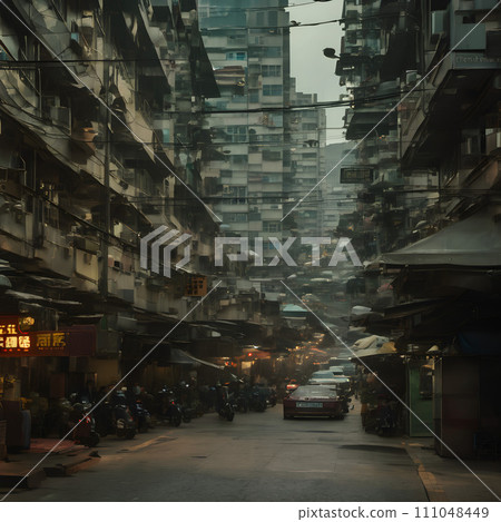 AI-generated content. A busy city street in an Asian country. 111048449