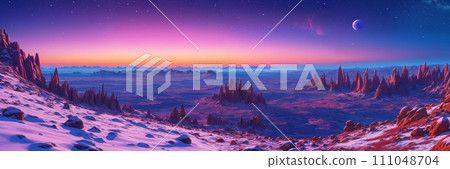 Sunset majesty: purple sky and mountain view Sunset majesty: purple sky and mountain view 111048704