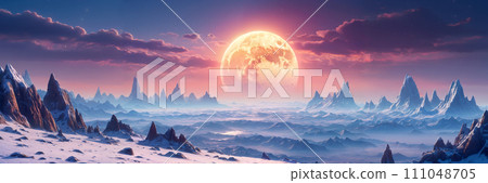 Giant moon over snowy landscape 111048705