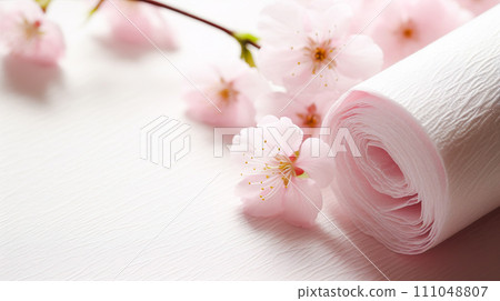 Background of cherry blossoms and light pink Japanese paper "AI generated image" 111048807