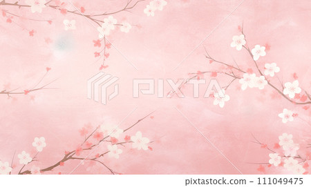 Japanese style white plum blossom branch illustration background "AI generated image" 111049475