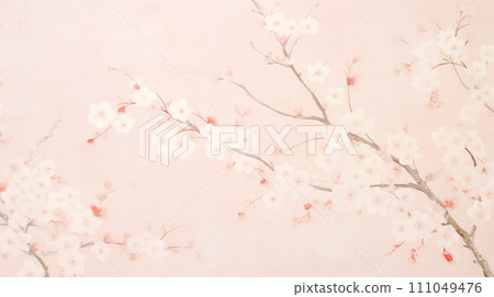 Japanese style white plum blossom branch illustration background "AI generated image" 111049476
