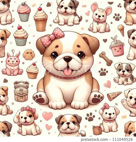 French bulldog eating cupcake illustration 111049526