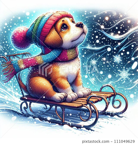 Chihuahua sitting in the snow 111049629