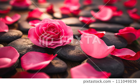 Pink rose flower and stone background "AI generated image" 111049836