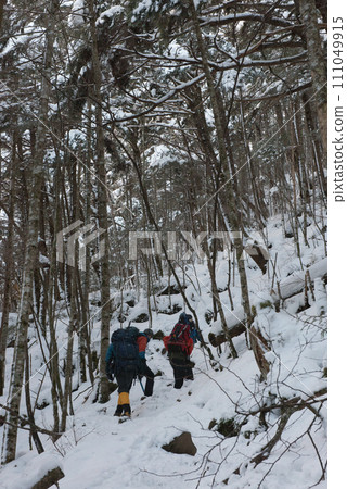 長野縣茅野市冬日東天狗山涉湯路線(涉湯八方台支線)上的登山客與雪景 長野縣茅野市冬日東天狗山涉湯路線(涉湯八方台支線)上的登山客與雪景 111049915