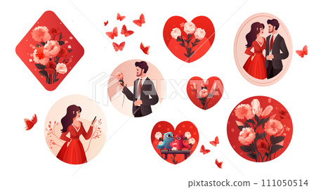 set happy valentines day celebration stickers collection horizontal set happy valentines day celebration stickers collection horizontal 111050514