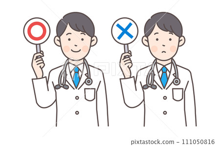 A doctor holding a mark and a cross A doctor holding a mark and a cross 111050816