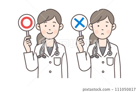 A female doctor holding a mark and a cross 111050817