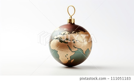 Christmas green and gold Decorative planet Ball on white background. Earth day. Ecology. Christmas green and gold Decorative planet Ball on white background. Earth day. Ecology. 111051183