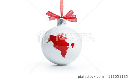Christmas red and white Decorative planet Ball on white background. Earth day. Ecology. 111051185