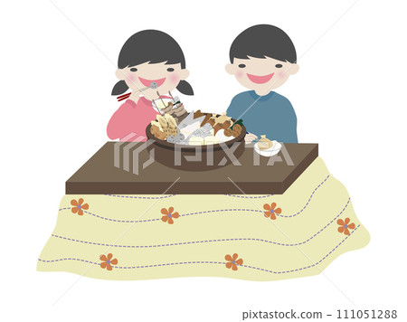 Illustration of a person eating oden at a kotatsu 111051288