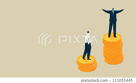 兩個男人站在一堆一美元硬幣上。 兩個男人站在一堆一美元硬幣上。 111051445