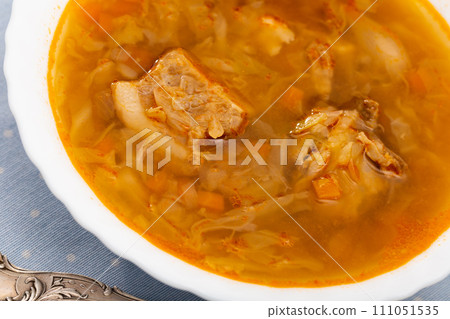 Sour cabbage soup served in bowl Sour cabbage soup served in bowl 111051535