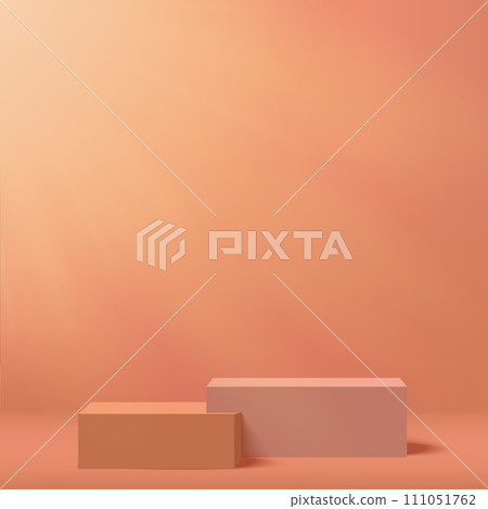 3d orange color podium and minimal orange color wall scene. 3d podium minimal abstract background. Vector 3d orange color podium and minimal orange color wall scene. 3d podium minimal abstract background. Vector 111051762