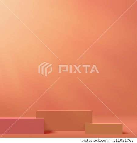 3d orange color podium and minimal orange color wall scene. 3d podium minimal abstract background. Vector 3d orange color podium and minimal orange color wall scene. 3d podium minimal abstract background. Vector 111051763