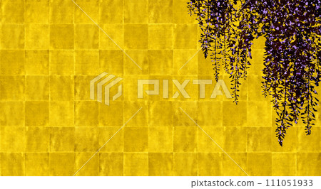 凜巴式金色屏風，紫藤剪影，散落著彩箔。 111051933